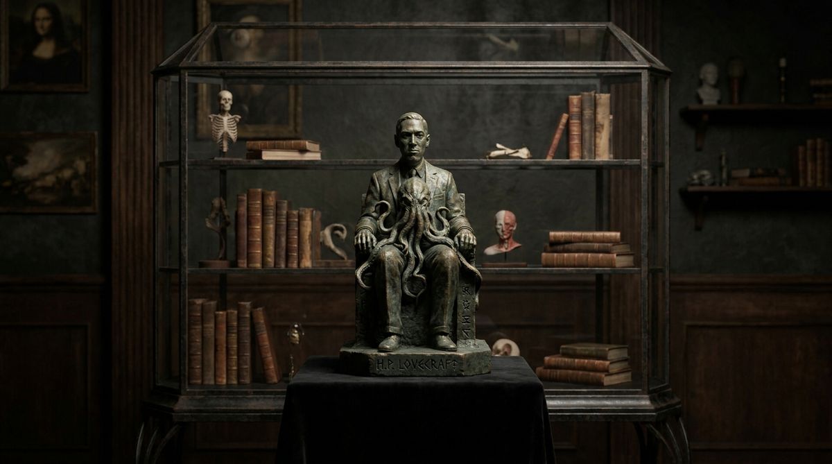 Lovecraft as fine art collector icon — premium polystone statue in dramatic lighting | Studio Everart