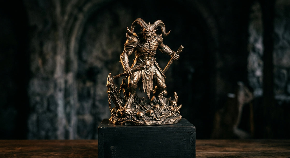 A bronze-finished cold-cast horror collectible statue with metallic patina