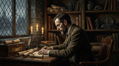 H.P. Lovecraft collector guide — Gothic writer at desk with eldritch manuscripts | Studio Everart