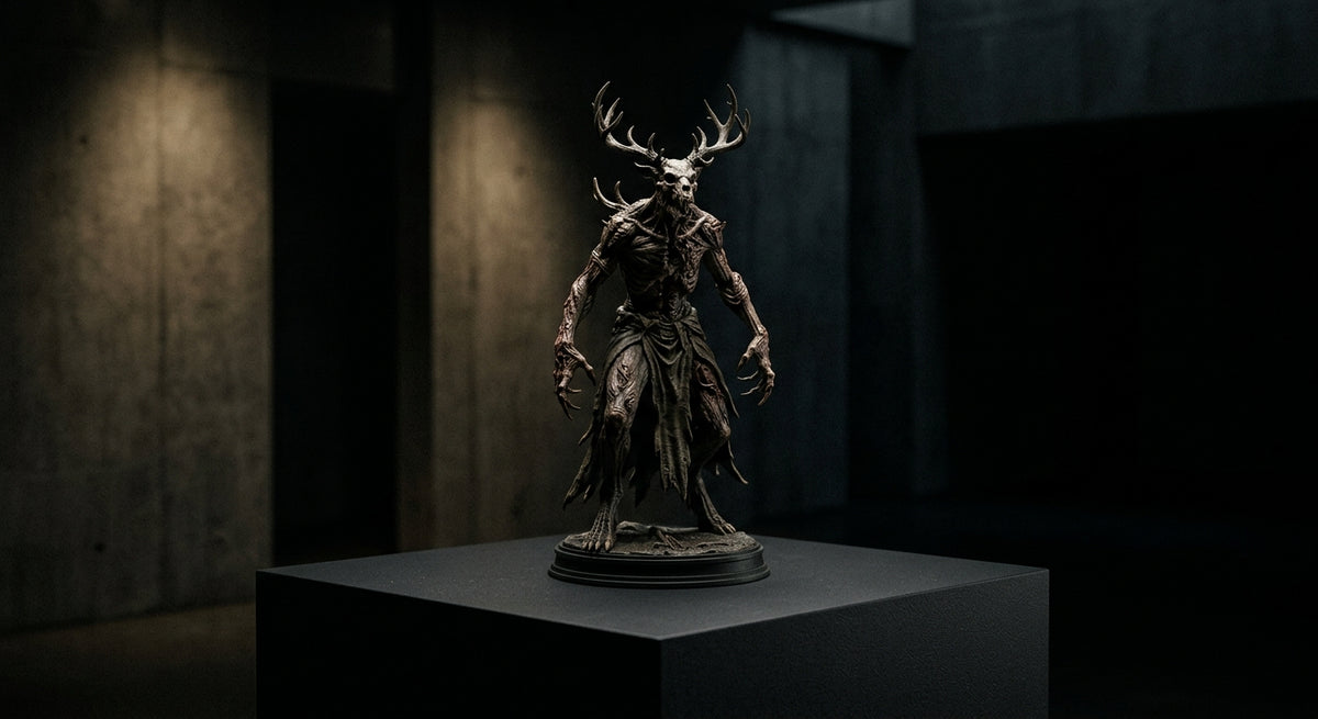 A horror resin collectible statue standing securely on a black display pedestal