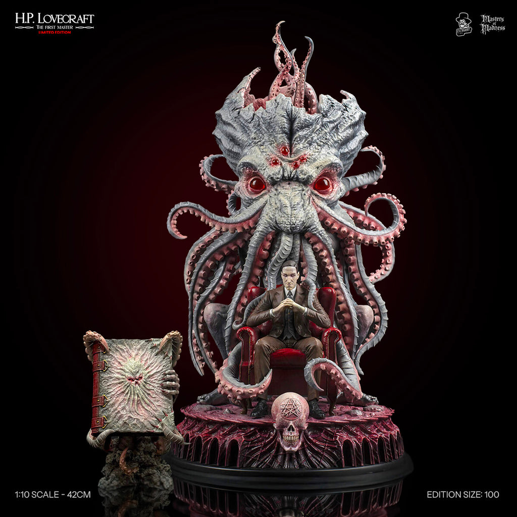 H.P. Lovecraft Forbidden Edition set — statue, Necronomicon replica, art print