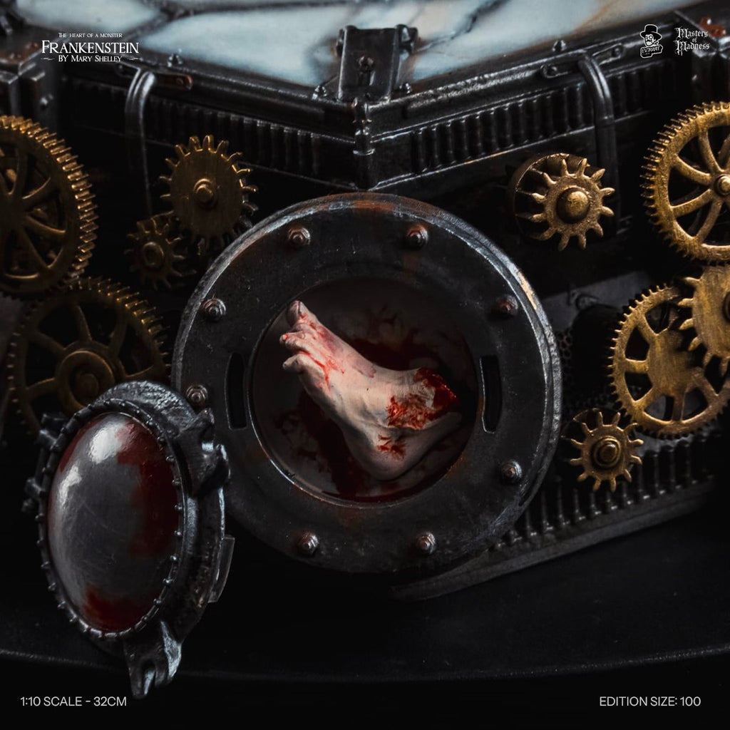 Steampunk base detail with severed hand relic, Frankenstein Creators Edition statue