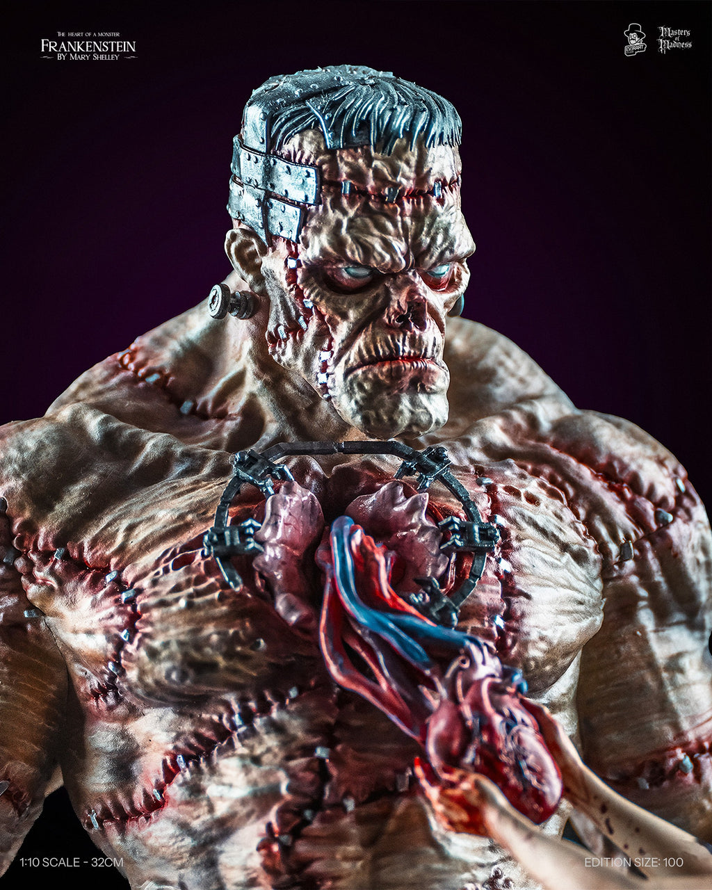 Close-up of the Creature's stitched chest and exposed heart, Frankenstein Creators Edition
