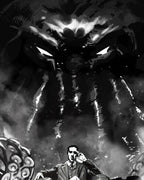 Cthulhu cosmic horror art – detail of the H.P. Lovecraft art print by Francesco Manna, black and white Lovecraft artwork