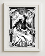 Frankenstein art print 30×40 cm by Pasquale Qualano – black and white gothic illustration, shown framed | Studio Everart