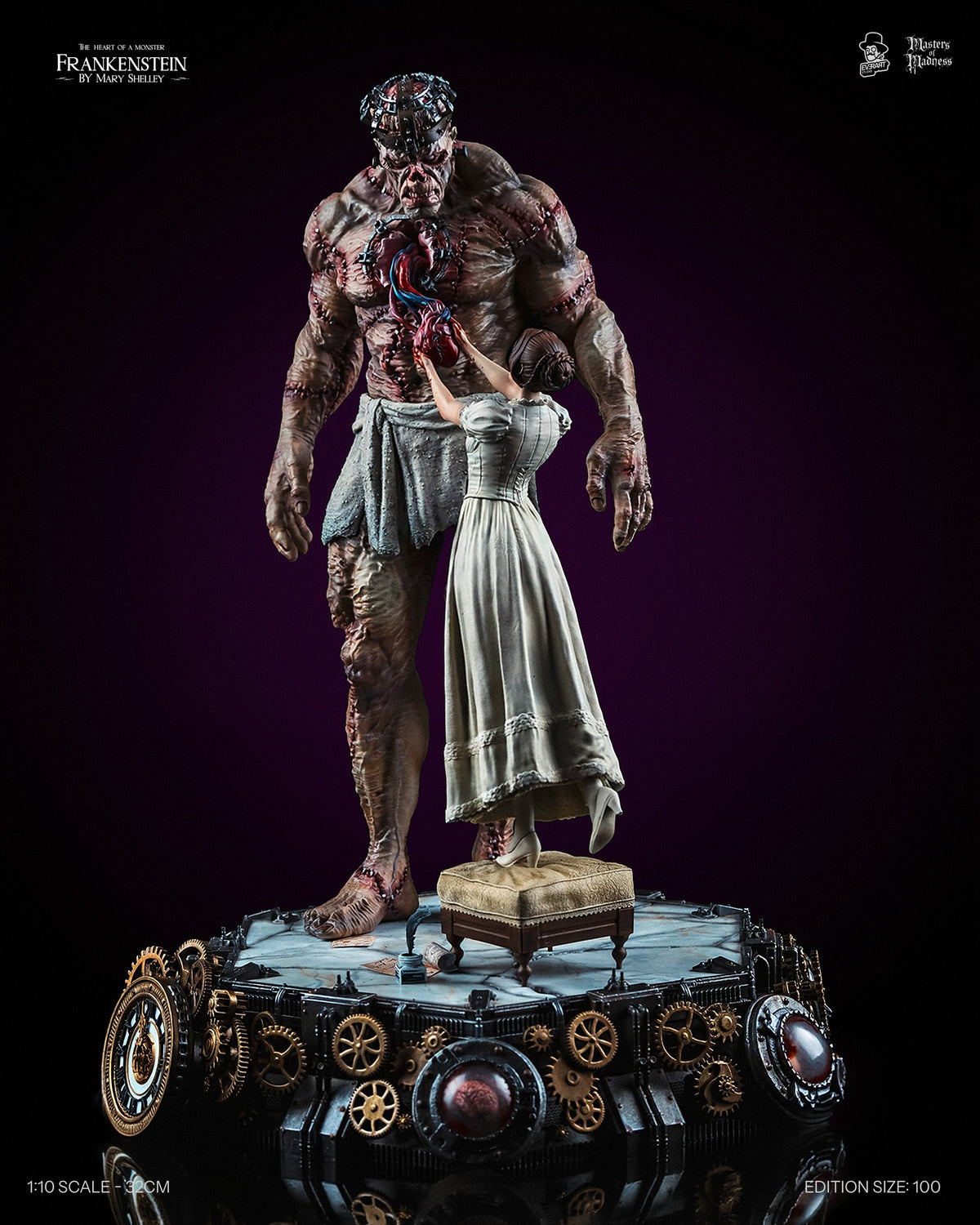 Frankenstein Creators Edition statue front view showing the heart-offering scene